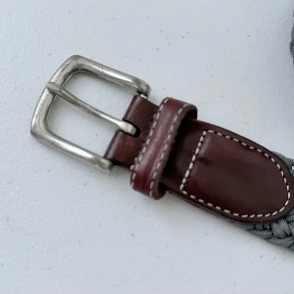 Vineyard Vines Men's Gray Stretch Braided Belt Leather Trim Approx 42